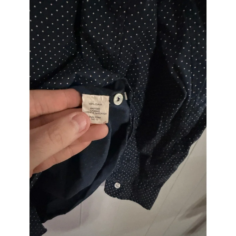 J. Crew Button Down Shirt Mens L Navy‎ Blue Polka Dot Long Sleeve 02688 HO 13